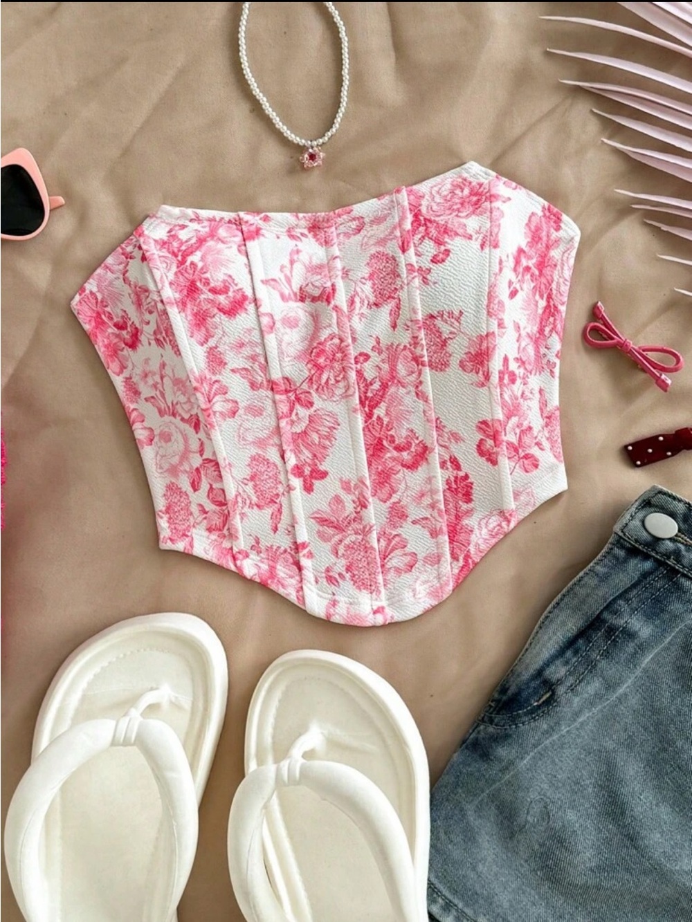 Floral Pink Corset Top - Women Tops